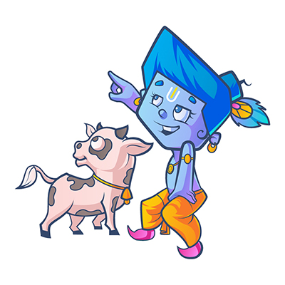 Little krishna is with cow calf