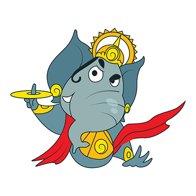 Lord ganesha is holding sudarshan chakra on his finger