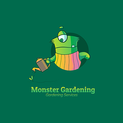Monster gardening services vector mascot logo template