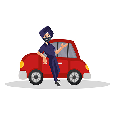 Punjabi mechanic is standing with car