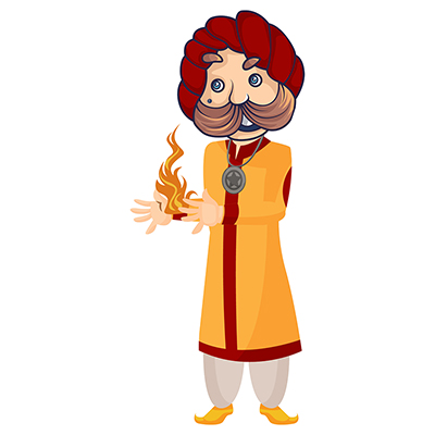 Rajasthani magician is creating fire with hands