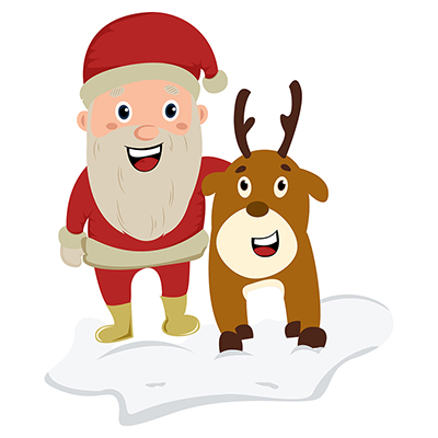 Santa claus is happy and standing with reindeer