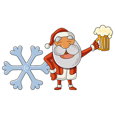 Santa claus is holding beer glass in hand