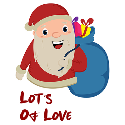 Santa claus is holding gifts bag on his shoulder