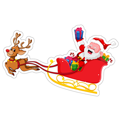 Santa claus is riding on reindeer sleigh