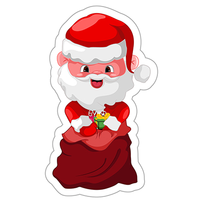 Santa claus is watching gifts in the bag