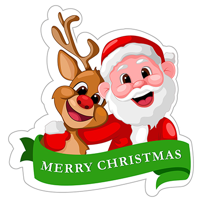 Santa claus is with reindeer and wishing merry christmas