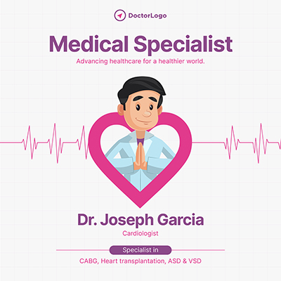 Cardiologist specialist doctor with template banner