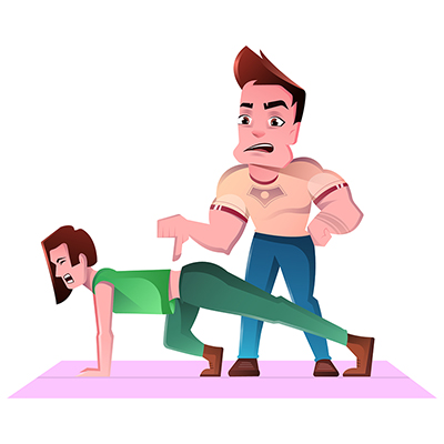 Character of gym trainer giving fitness training to woman