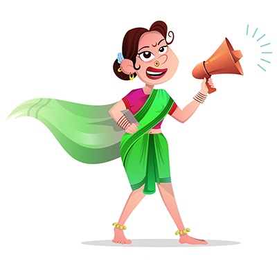 Character of indian housemaid announcing in megaphone