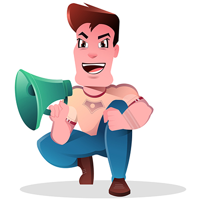 Illustration of gym trainer announcing in megaphone