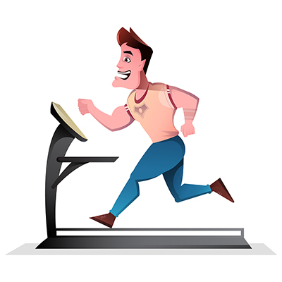 Illustration of gym trainer running on treadmill
