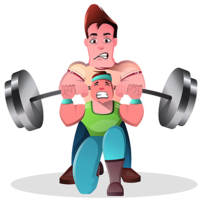 Man doing workout at gym with fitness trainer