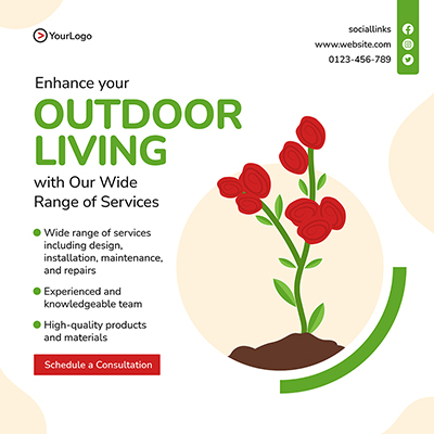 Banner template for outdoor living furnishing services