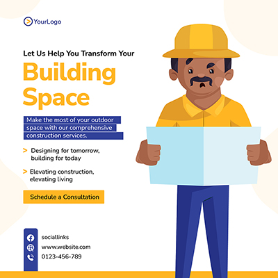 Building construction service banner poster template