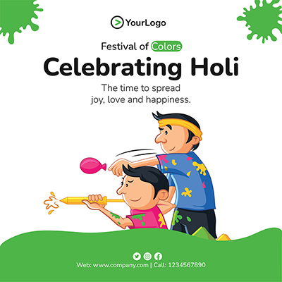 Celebrating holi indian festival banner template design