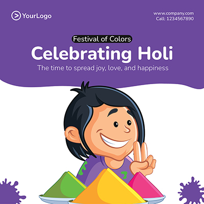 Celebrating holi indian festival banner template poster