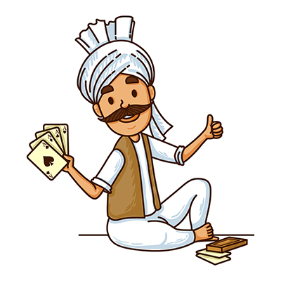 Character of indian haryanvi farmer playing cards