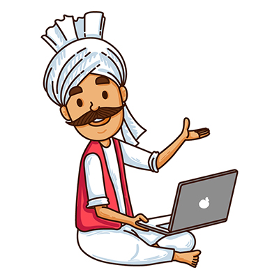 Character of indian haryanvi farmer working on laptop