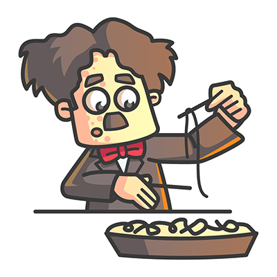 Charlie chaplin eating noodles with chopsticks