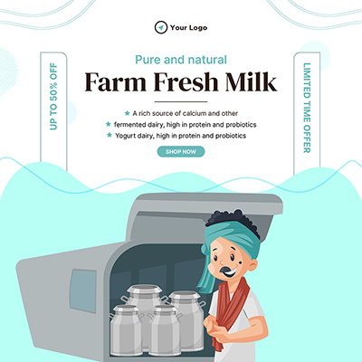 Farm fresh dairy milk service banner poster template
