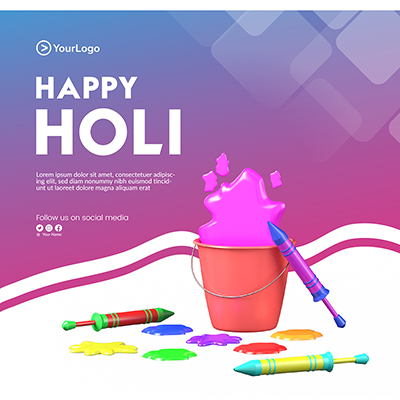 Happy holi indian celebration template design banner