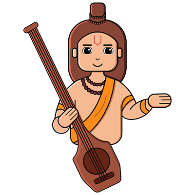 Illustration design of narada muni is with sitar