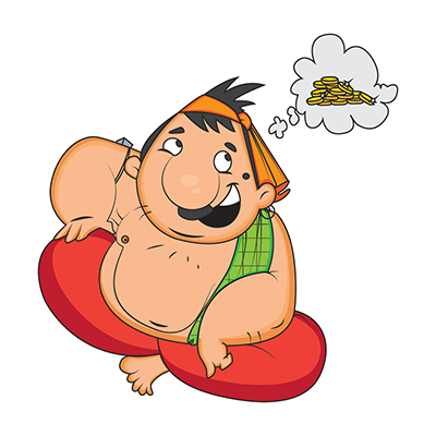 Illustration of indian confectioner thinking about money