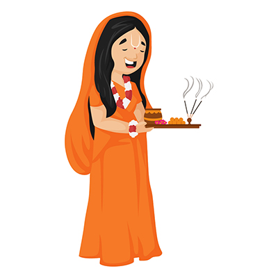Illustration of meerabai holding worship plate in hands