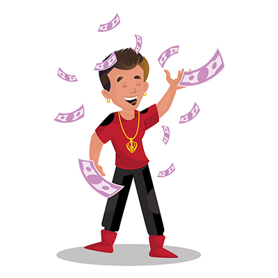 Indian boy is happy and flying money in the air