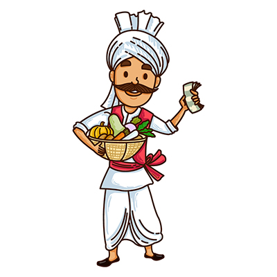 Indian haryanvi farmer holding vegetable basket in hands
