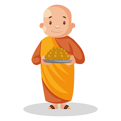 Indian monk holding sweets plate in hands