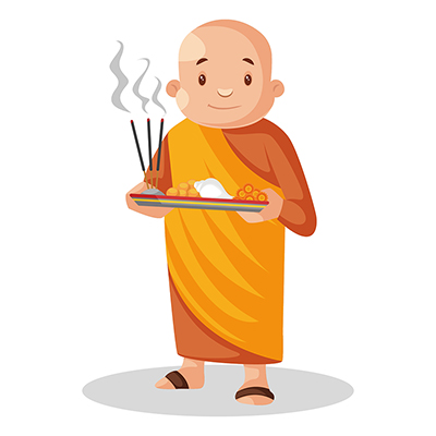 Indian monk illustration holding worship plate in hands