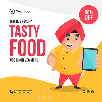 Organic and healthy tasty food banner template post