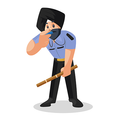 Sardar watchman is holding stick and whistling in hands