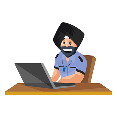 Sardar watchman is working on laptop