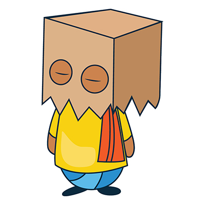 South indian man character covering his face with box