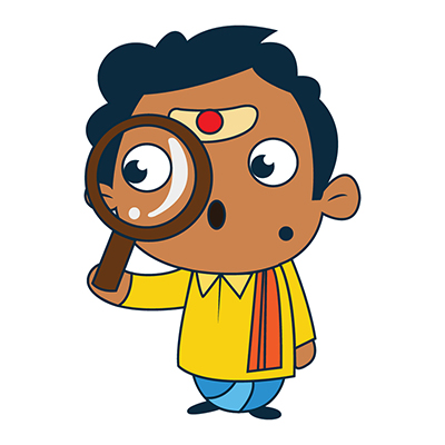 South indian man watching from magnifying glass