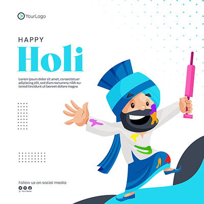 Template banner for happy holi indian celebration