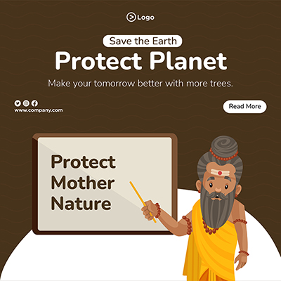 Banner template with save the planet earth poster