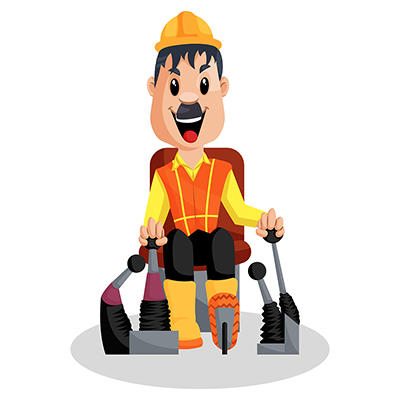 Character of indian builder working on machine