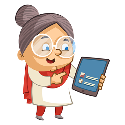 Illustration of indian old lady using tab mobile