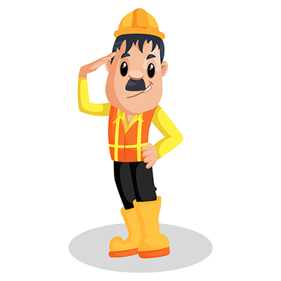 Indian builder character giving the salute