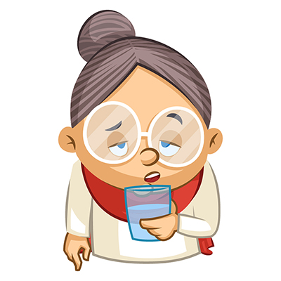 Indian old lady tired and holding glass of water