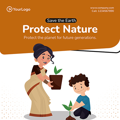 Protect nature save earth banner poster template