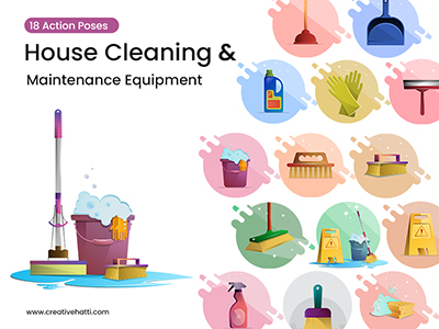 House Cleaning and Maintenance Equipment Vector Bundle