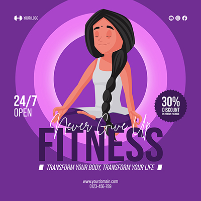 Meditation theme healthy lifestyle flat banner template