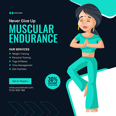 Muscle strength training flat banner template