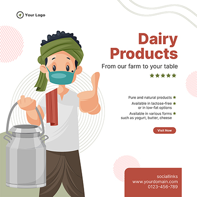 Natural dairy products banner poster template
