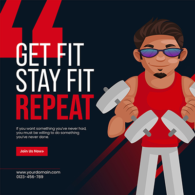 Physical fitness training on banner template